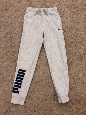 Puma Kids Sweatpants Heather Grey Size L 14-16 Boys Girls Joggers Fleece Pants